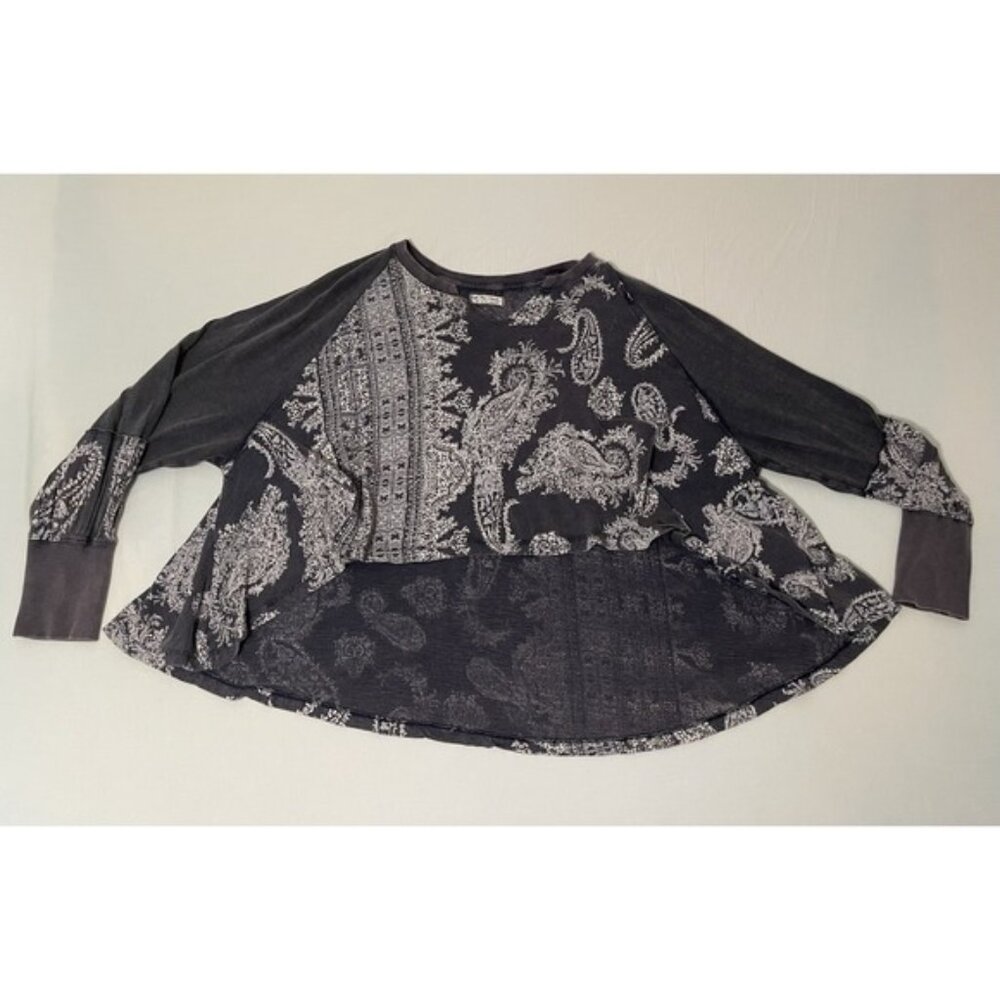 Free People True Perfection Tee‎ Gray Blue Combo Sz Small We The Free OB140335